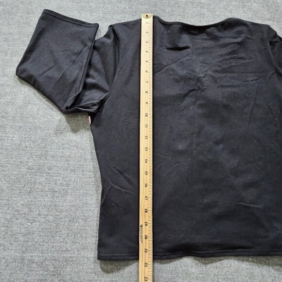 Simon Chang Top XL Womens Black Pink Ribbon 3/4 Sleeve V Neck Y2K Office Boho - Picture 7 of 11